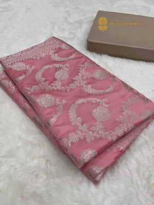 Pink Premium Mashru Katan Silk Banarasi Saree - All Over Jaal
