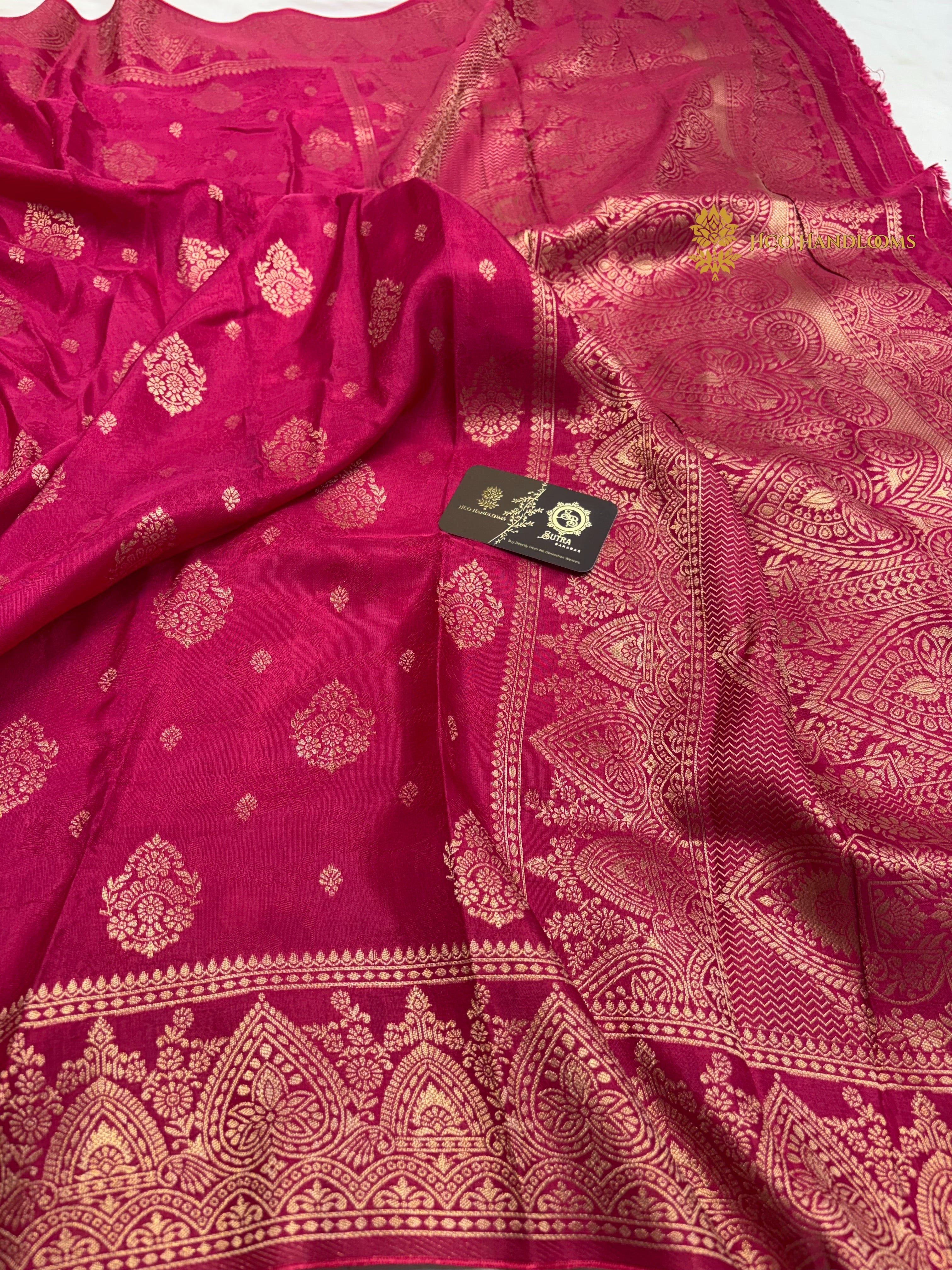 Rani Pink Premium Soft Silk Banarasi Saree - All Over Motifs