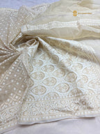 Ivory Premium Cotton Jamdani Banarasi Saree - All Over Tanchui Motifs