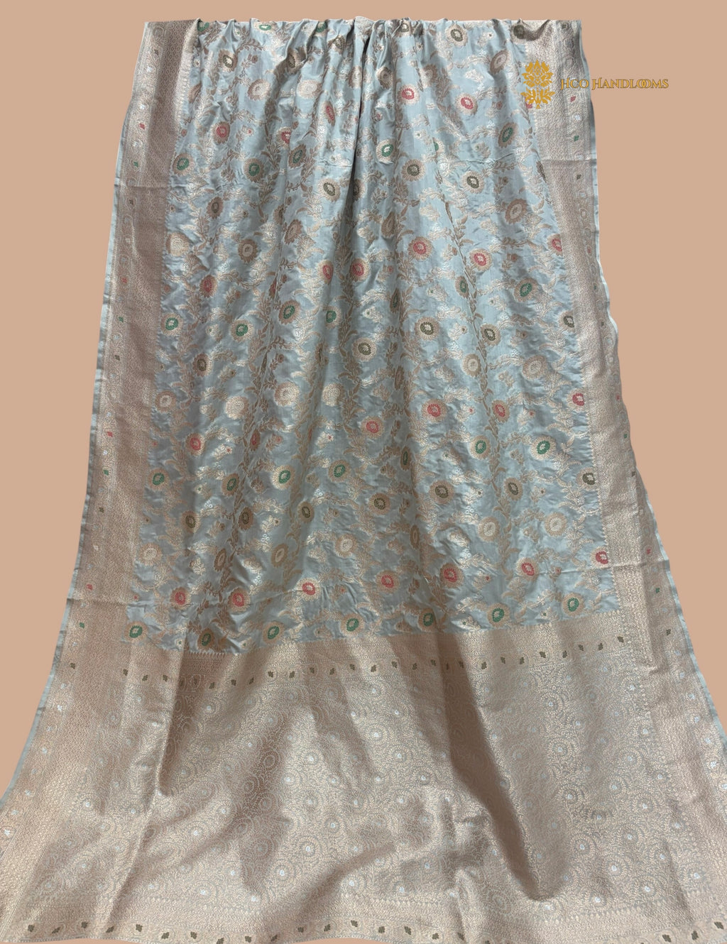 Pastel Green Pure Katan Silk Handloom Banarasi Saree - All Over Meenakari Jaal