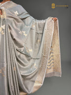 Premium Mashru Crepe Satin Silk Banarasi Saree - All Over Leafs Motifs