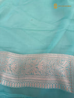 Pure Khaddi Georgette Silk Handloom Banarasi Saree With Royal Blue & Light Blue Contrast