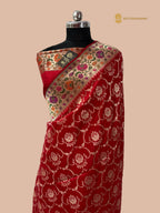 Regal Red Pure Katan Silk Handloom Banarasi Saree - All Over Jaal