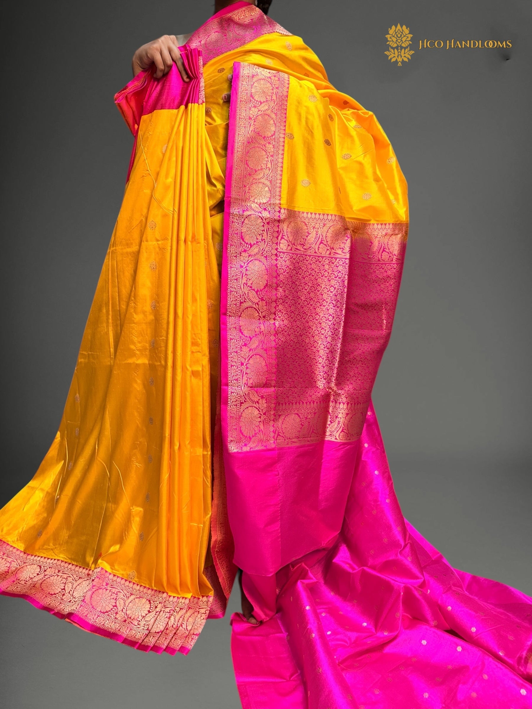 Pure Mango Katan Silk Handloom Banarasi Saree - All Over Kadhua Motifs