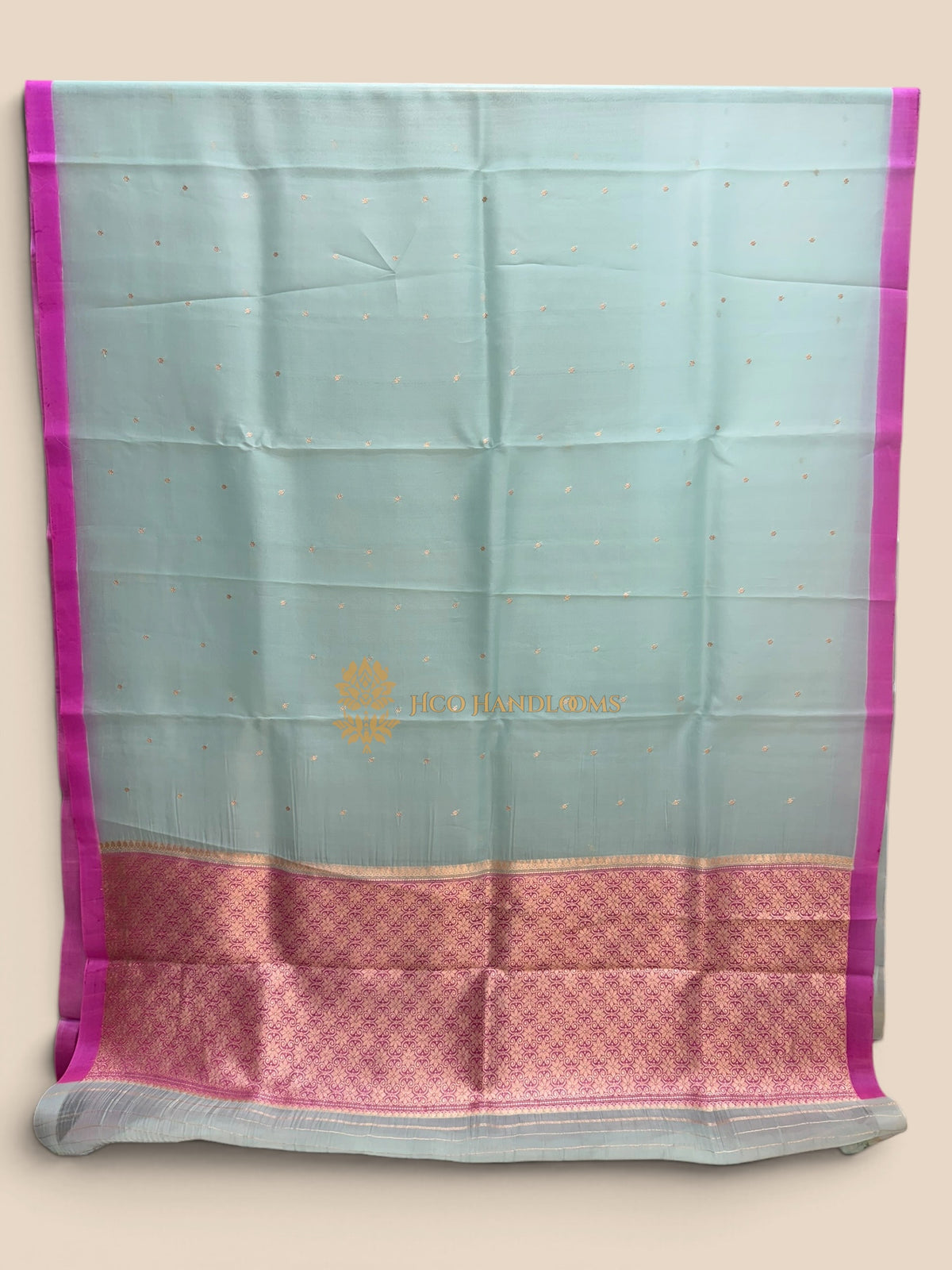 Light Blue Pure Kora Silk Handloom Banarasi Saree - All Over Small Buti