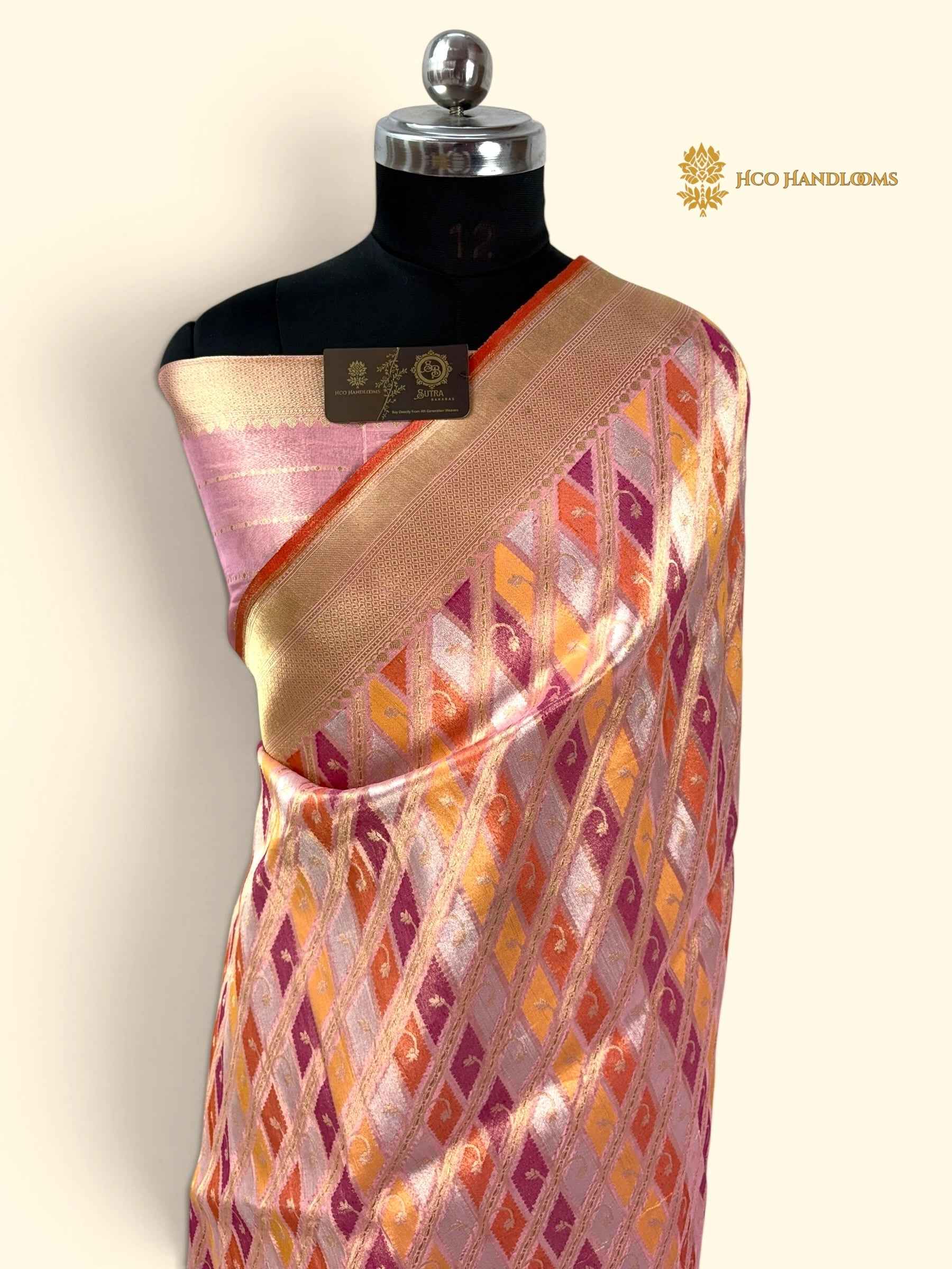Pure Kora Tissue Rangkat Handloom Banarasi Saree - All Over Jaal Work