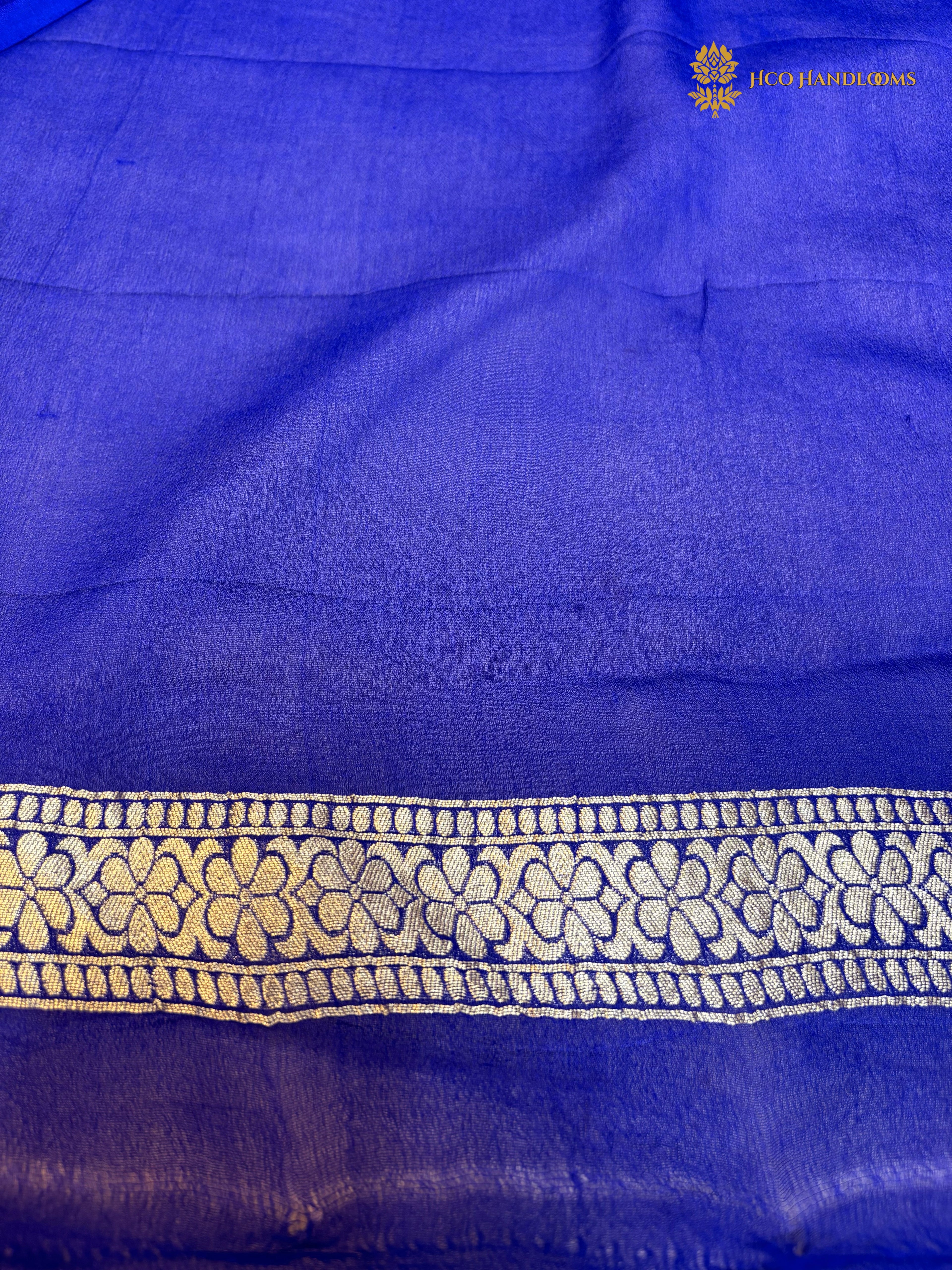 Royal Blue Pure Khaddi Georgette Silk Handloom Banarasi Saree - Silver Zari