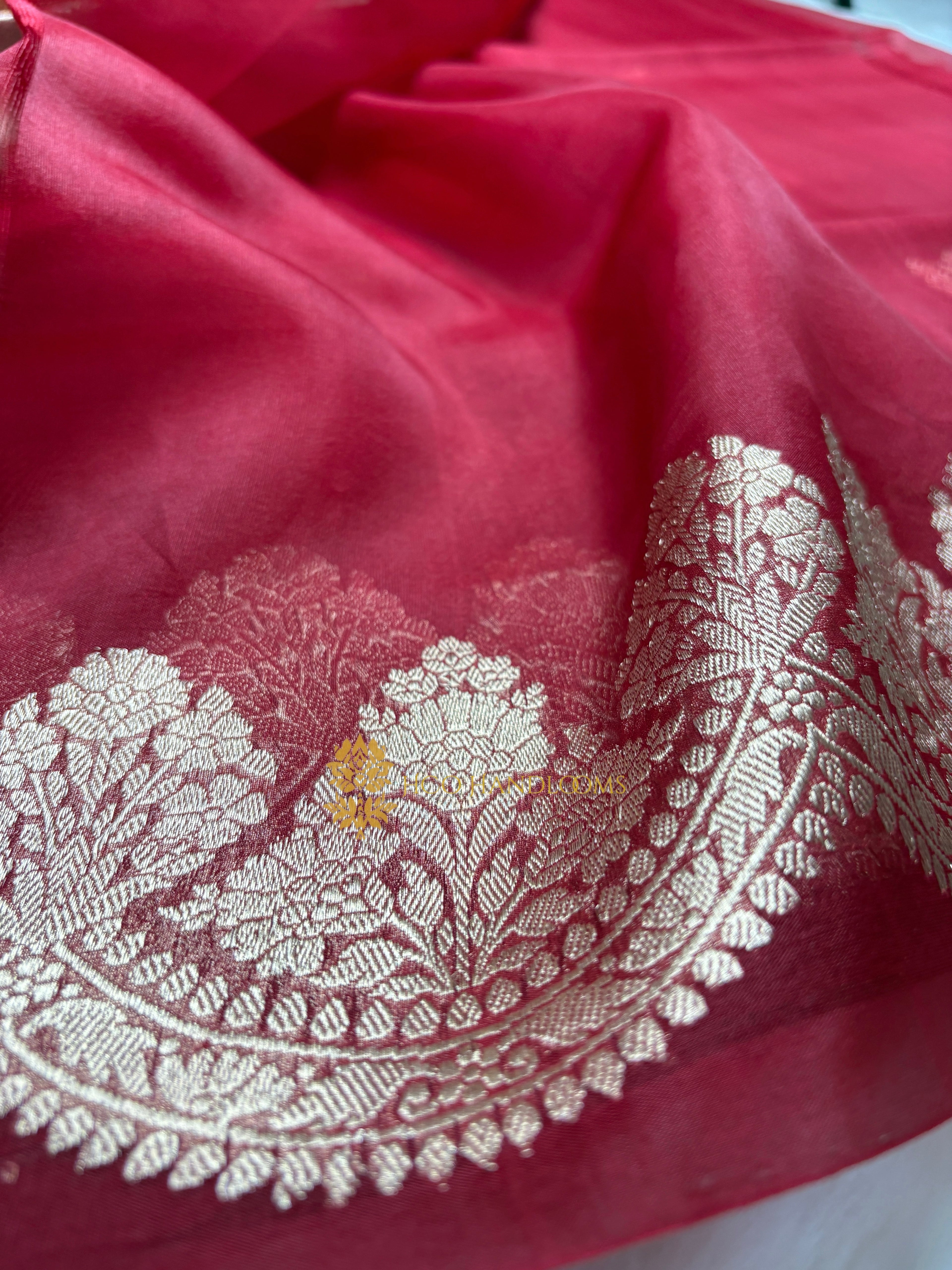 Pure Kora Silk Handloom Banarasi Saree - All Over Kadhua Motifs