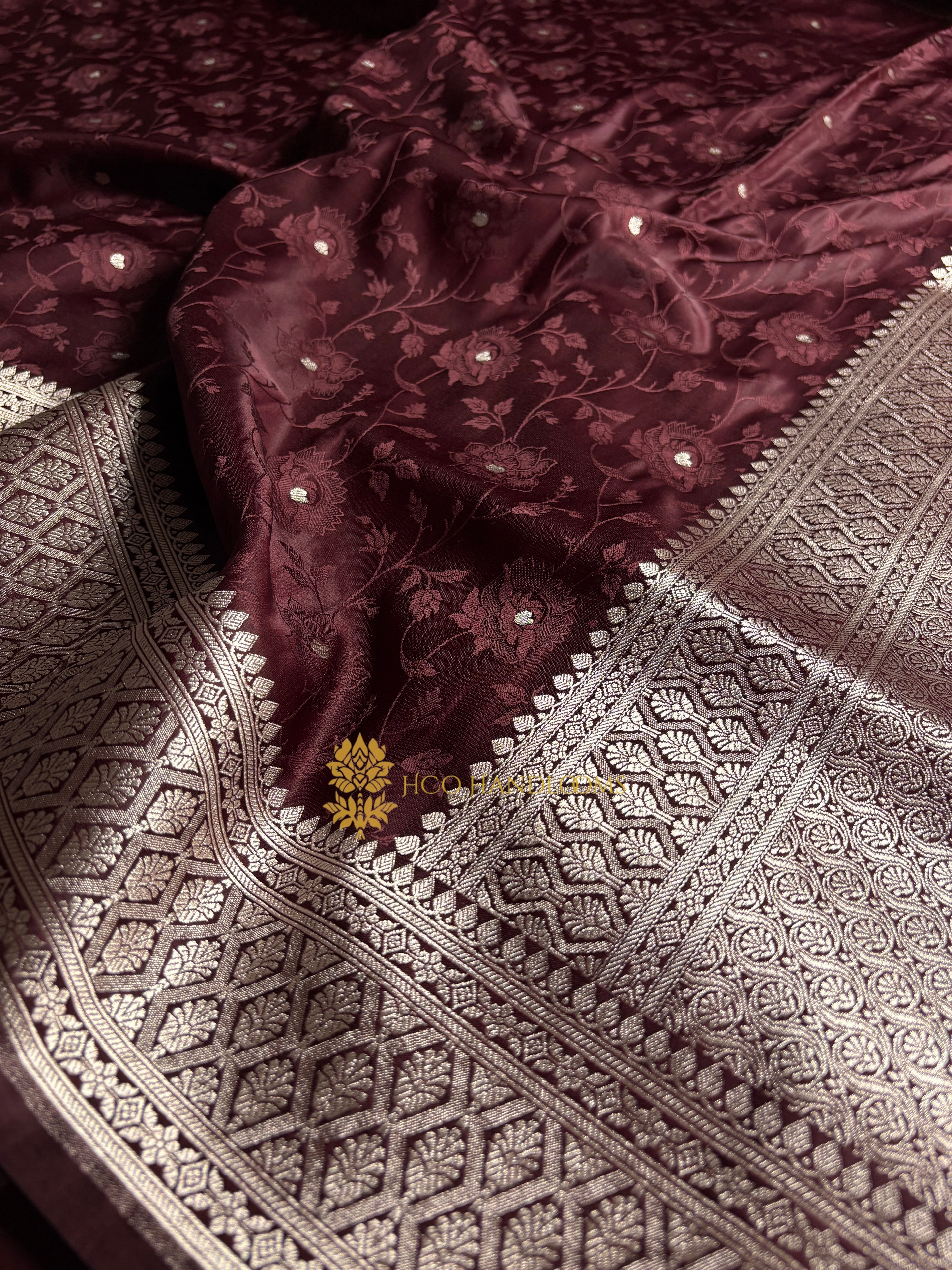 Premium Mashru Katan Silk Banarasi Saree With Tanchui Brocade Floral Motifs