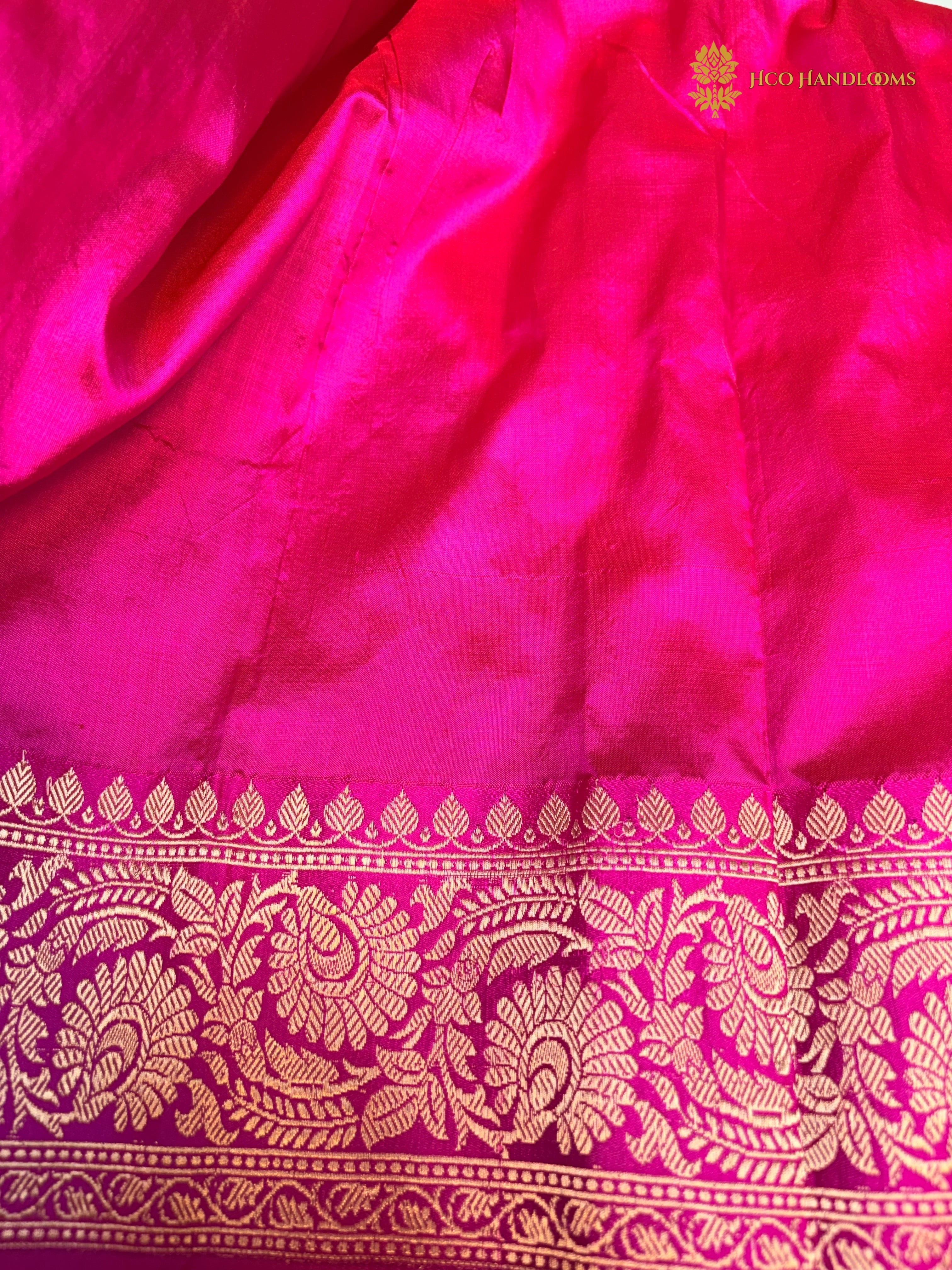 Pure Mango Katan Silk Handloom Banarasi Saree - All Over Kadhua Motifs