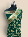Green Pure Khaddi Chiffon Silk Banarasi Saree - Floral Vines Motifs