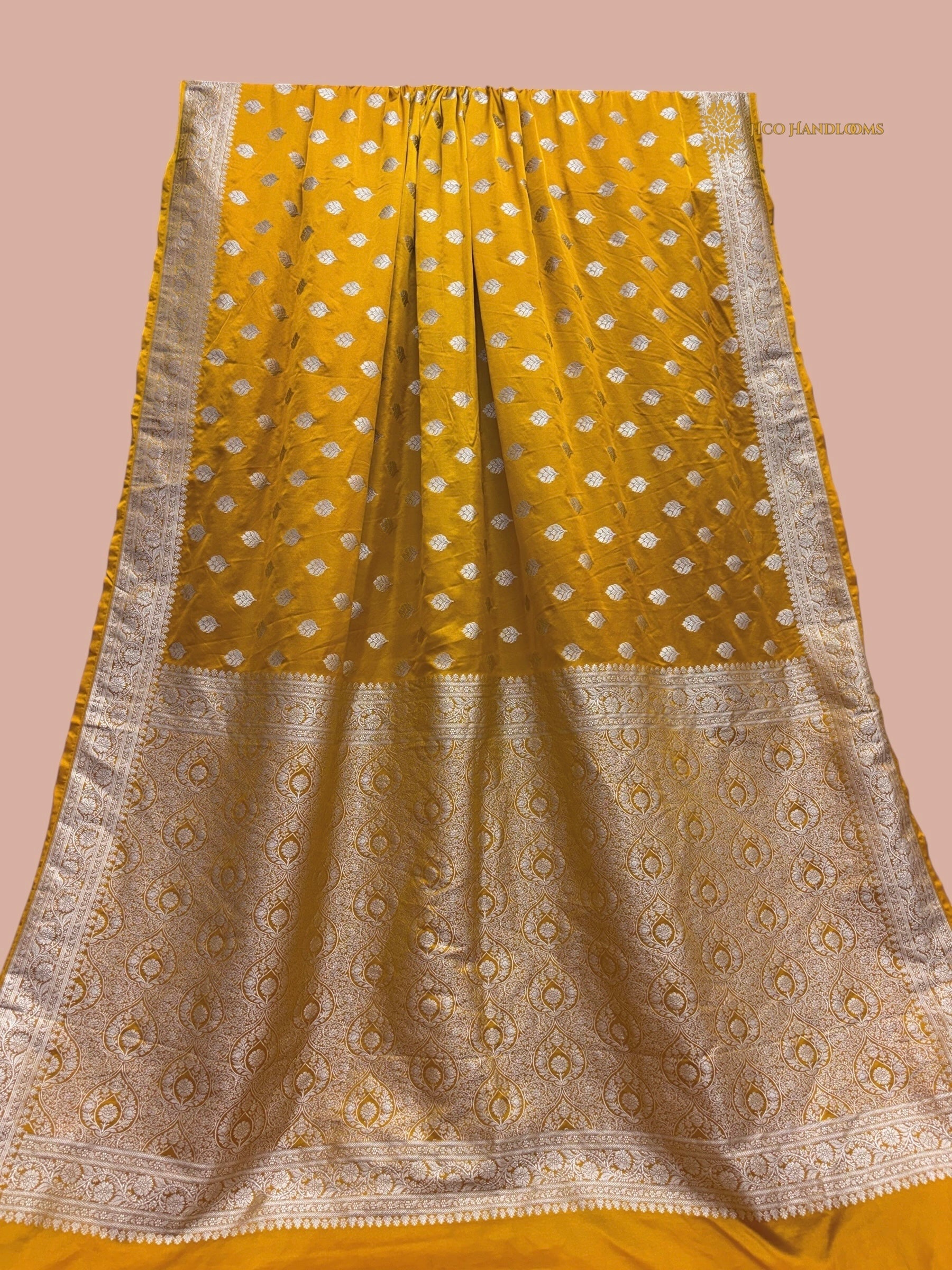 Regal Yellow Premium Mashru Katan Silk Banarasi Saree - All Over Floral Motifs