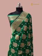 Regal Green Pure Katan Silk Handloom Banarasi Saree - All Over Meenakari Motifs