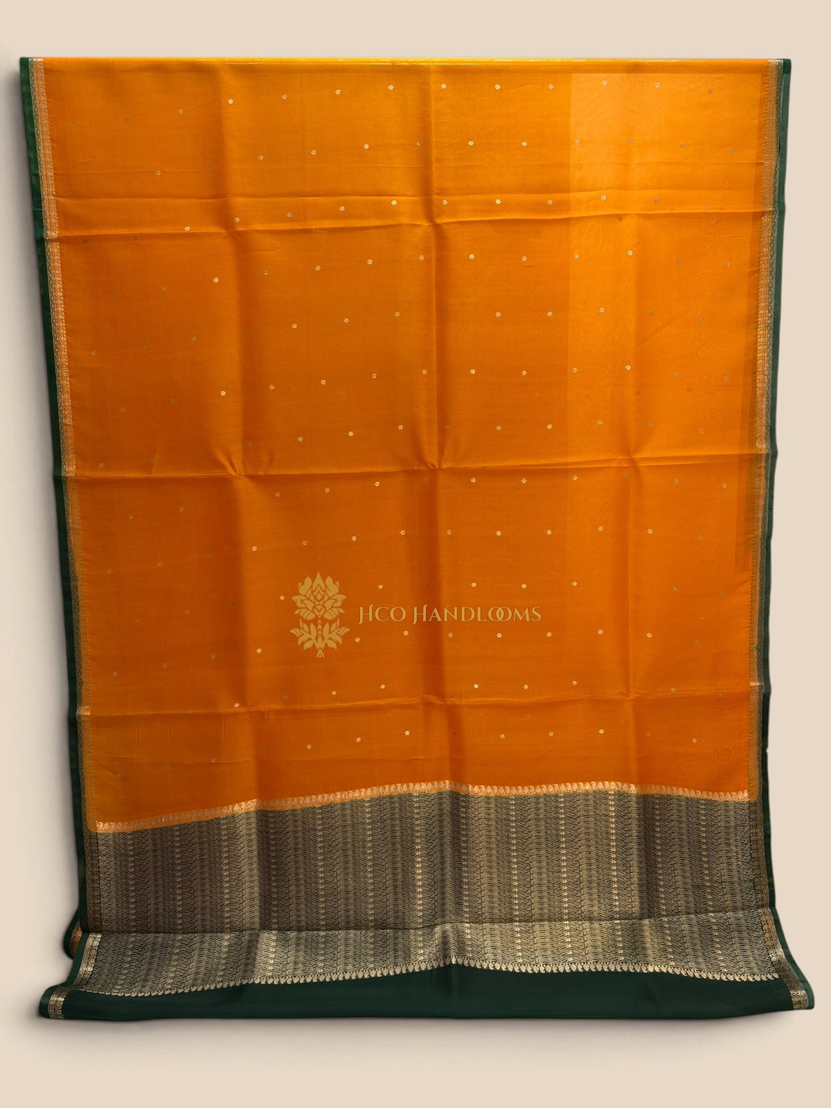 Orange Pure Kora Silk Handloom Banarasi Saree - All Over Small Buti