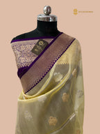 Yellow & Purple Pure Kora Silk Handloom Banarasi Saree - All Over Kadua Motifs