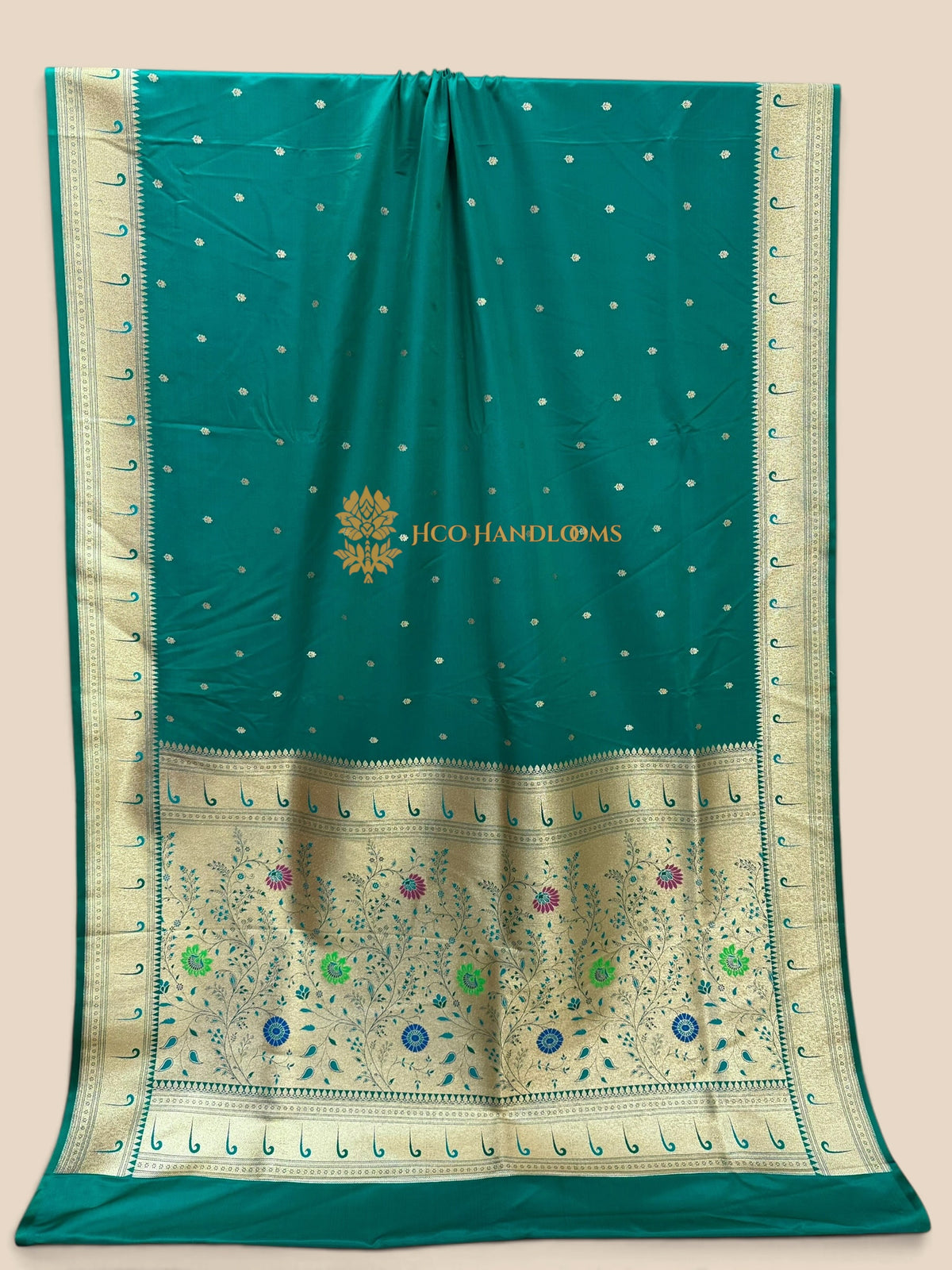 Sea Green Premium Mashru Katan Satin Silk Banarasi Saree - All Over Motifs