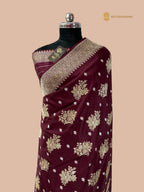 Regal Wine Pure Katan Silk Handloom Banarasi Saree - All Over Meenakari Kadhua Motifs