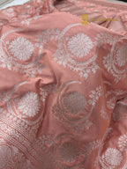 Peach Premium Mashru Katan Silk Banarasi Saree - All Over Jaal