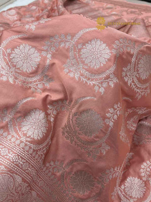 Peach Premium Mashru Katan Silk Banarasi Saree - All Over Jaal