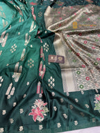 Green Gradient Premium Soft Silk Banarasi Saree - All Over Meenakari Motifs