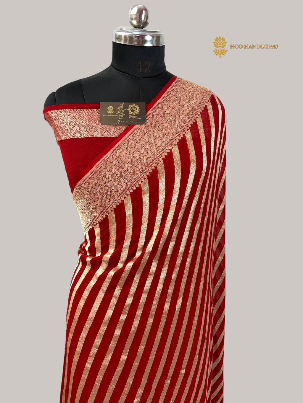 Regal Red Pure Khaddi Georgette Silk handloom Banarasi Saree - Water Zari