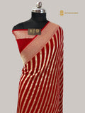 Regal Red Pure Khaddi Georgette Silk handloom Banarasi Saree - Water Zari
