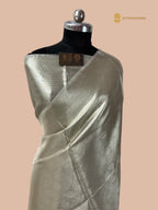 Silver Pure Molten Tissue Silk Tanchui Brocade Handloom Banarasi Saree
