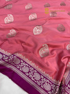 Pink Premium Mashru Katan Silk Banarasi Saree - All Over Paisley Motifs