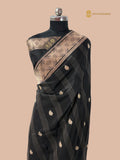 Regal Black Pure Katan Silk Handloom Banarasi saree - All Over Stripe Motifs