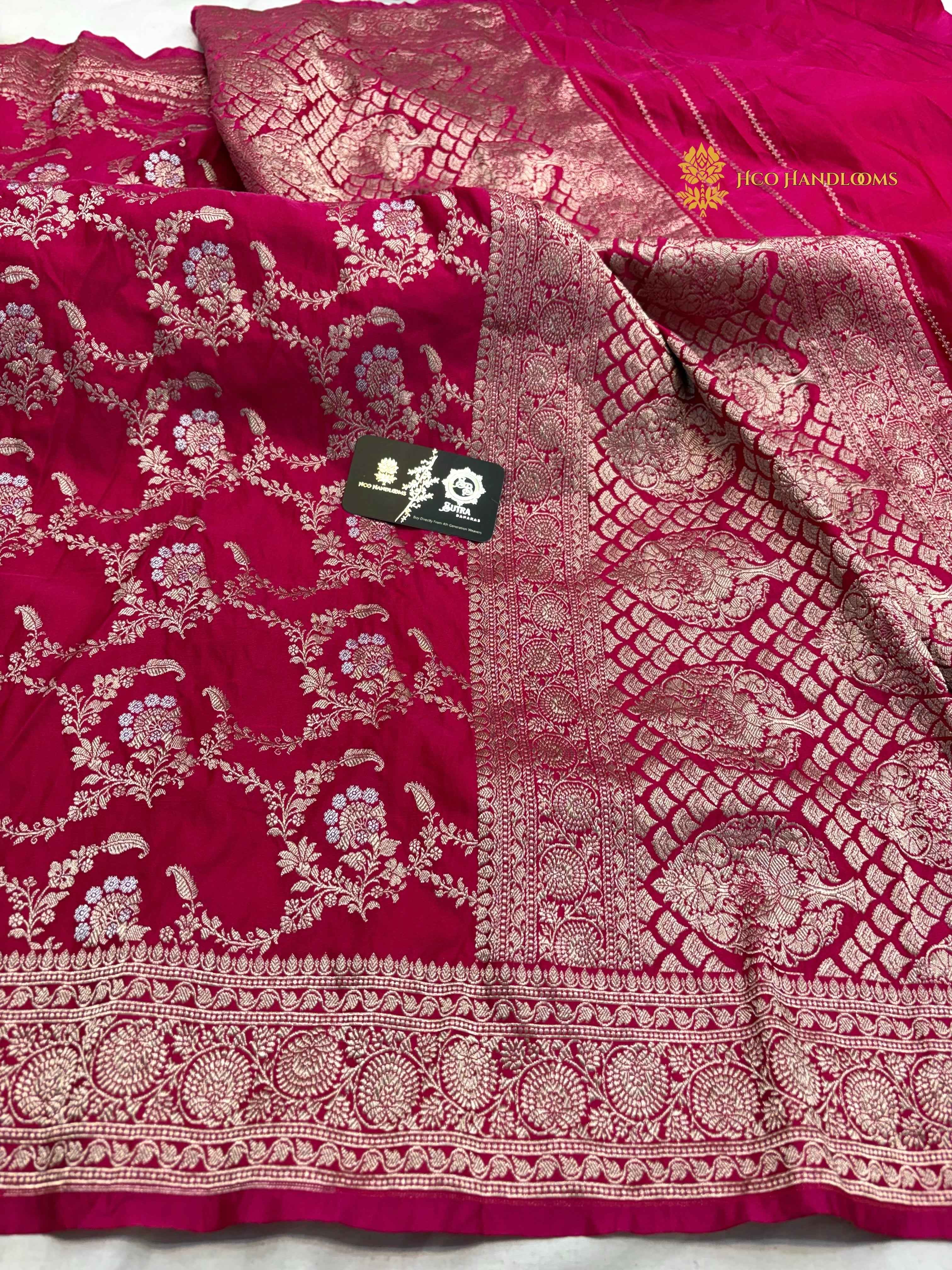Premium Mashru Katan Silk Banarasi Saree - All Over Jangla