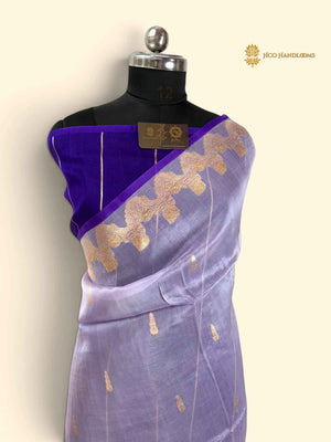 Blue Pure Kora Silk Handloom Banarasi Saree - All Over Kadhua Motifs & Skirt Border