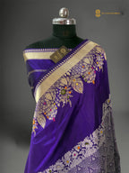 Regal Purple Pure Katan Silk Handloom Banarasi saree - All Over Meenakari Brocade Work