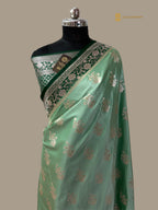 Light Green Contrast Premium Mashru Katan SIlk Banarasi Saree - All Over Meenakari Motifs
