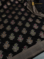 Black Pure Katan Silk Handloom Banarasi Saree - All Over Meenakari Motifs
