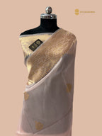 Light Pink Pure Kora Silk Handloom Banarasi Saree - All Over Kadua Motifs