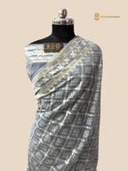 Pastel Blue Premium Cotton Jamdani Banarasi Saree - All Over Jaal