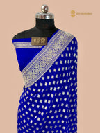 Royal Blue Pure Khaddi Georgette Silk Handloom Banarasi Saree