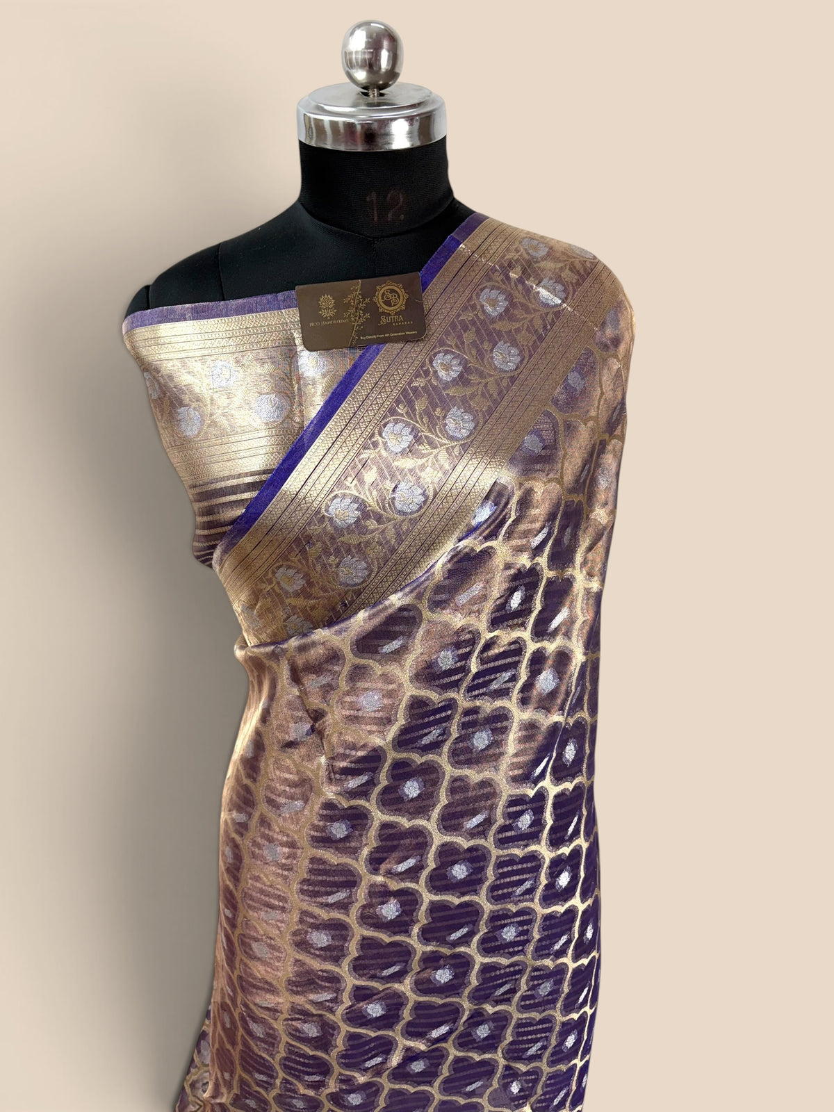 Purple Pure Tissue Silk Handloom Banarasi Saree - Jaal Motifs