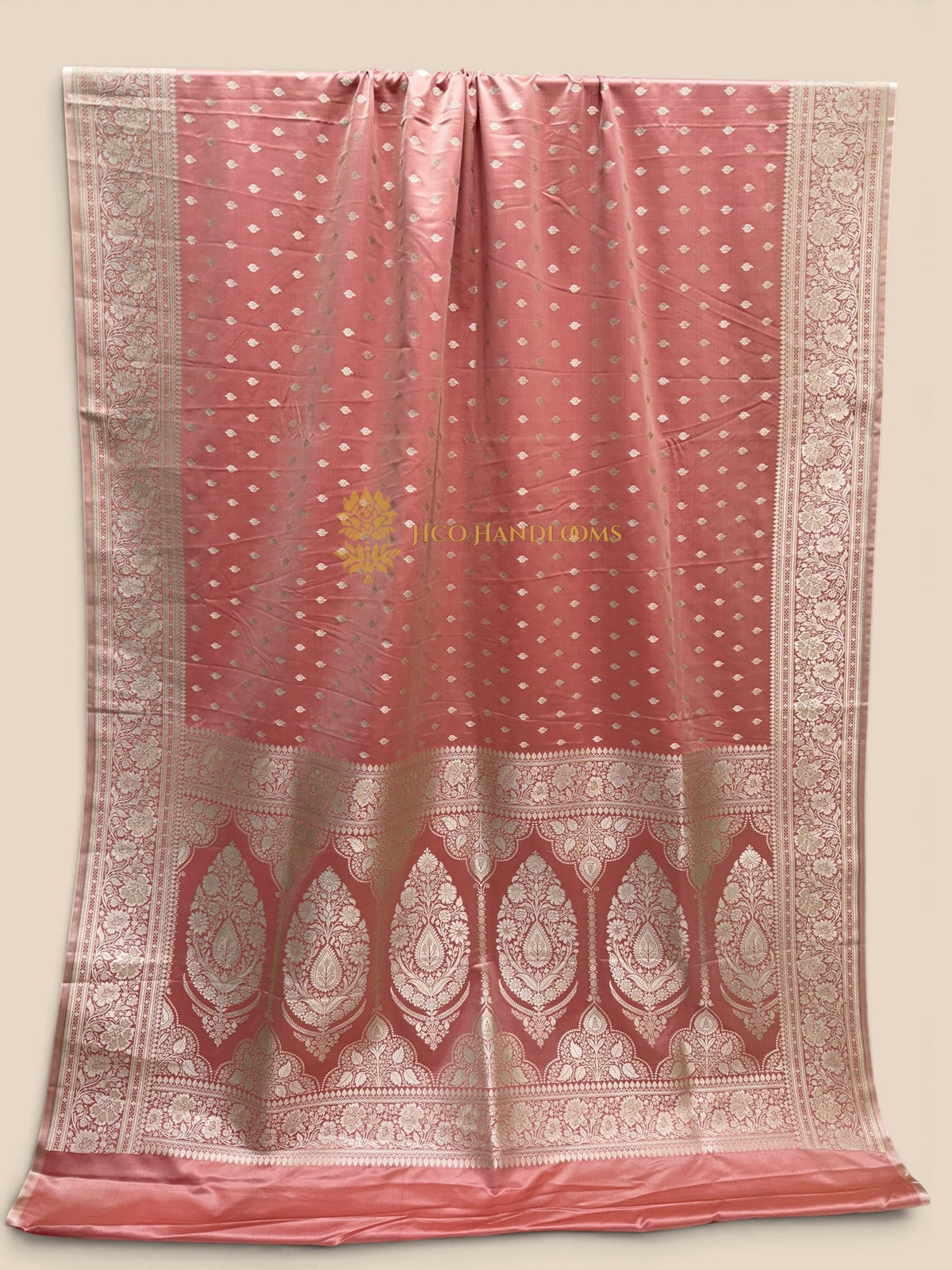 Peach Premium Mashru Katan Silk Banarasi Saree - All Over Small Motifs