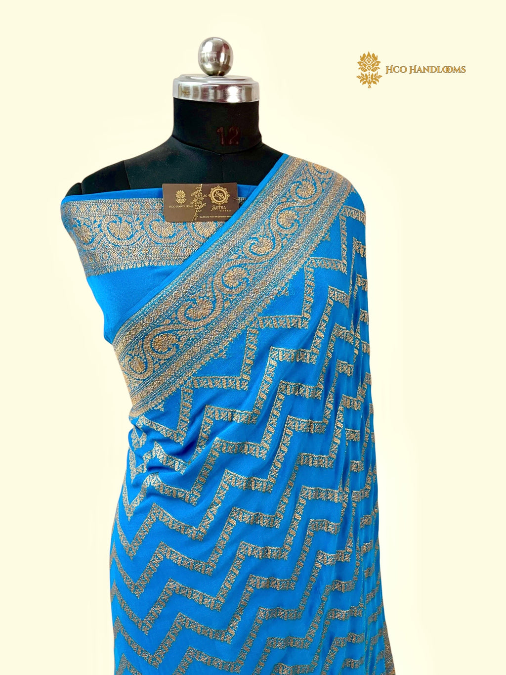 Blue Pure Khaddi Georgette Silk Handloom Banarasi Saree