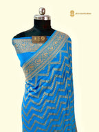 Blue Pure Khaddi Georgette Silk Handloom Banarasi Saree