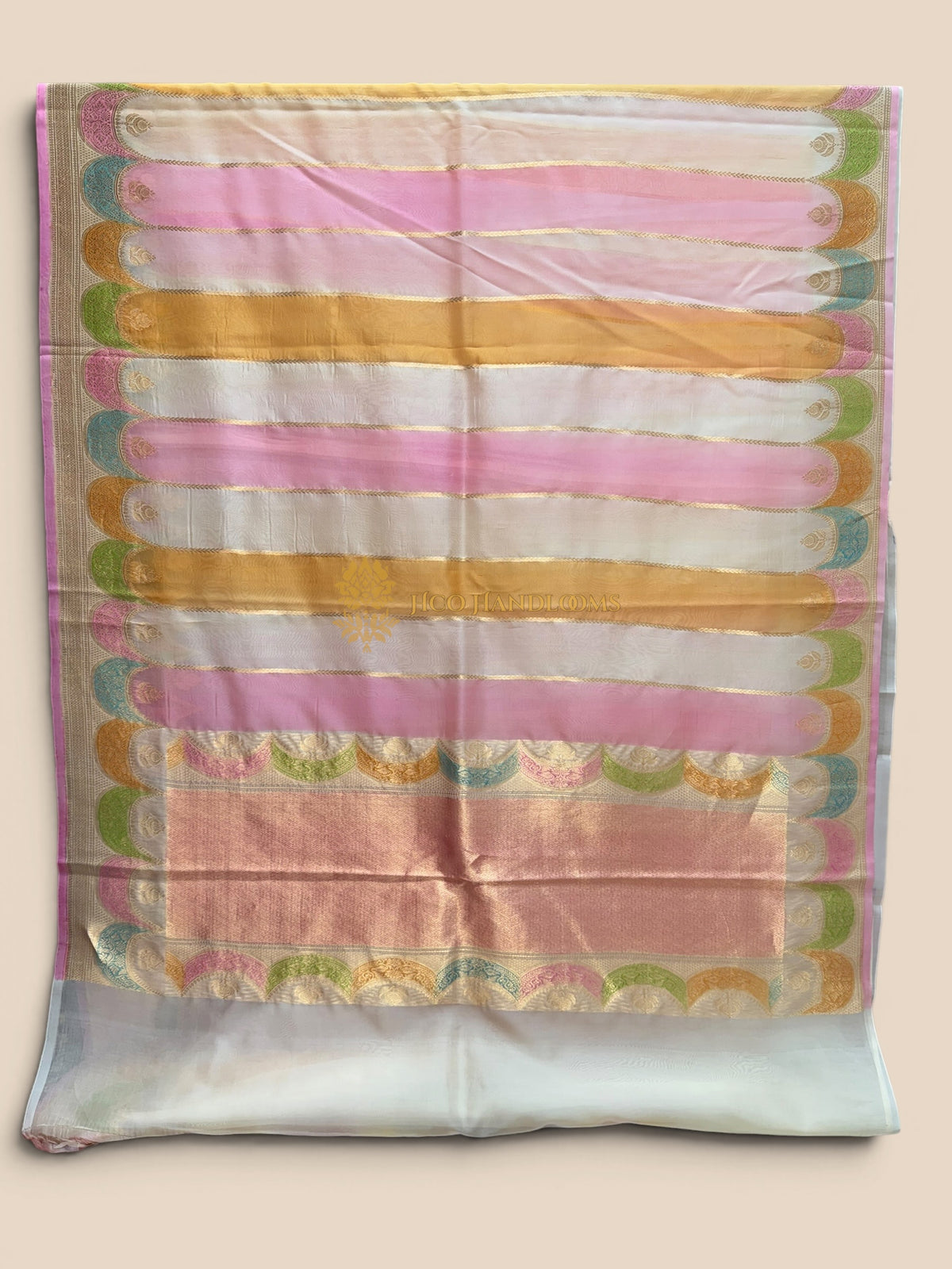 White Rangkat Pure Kora Silk Handloom Banarasi Saree