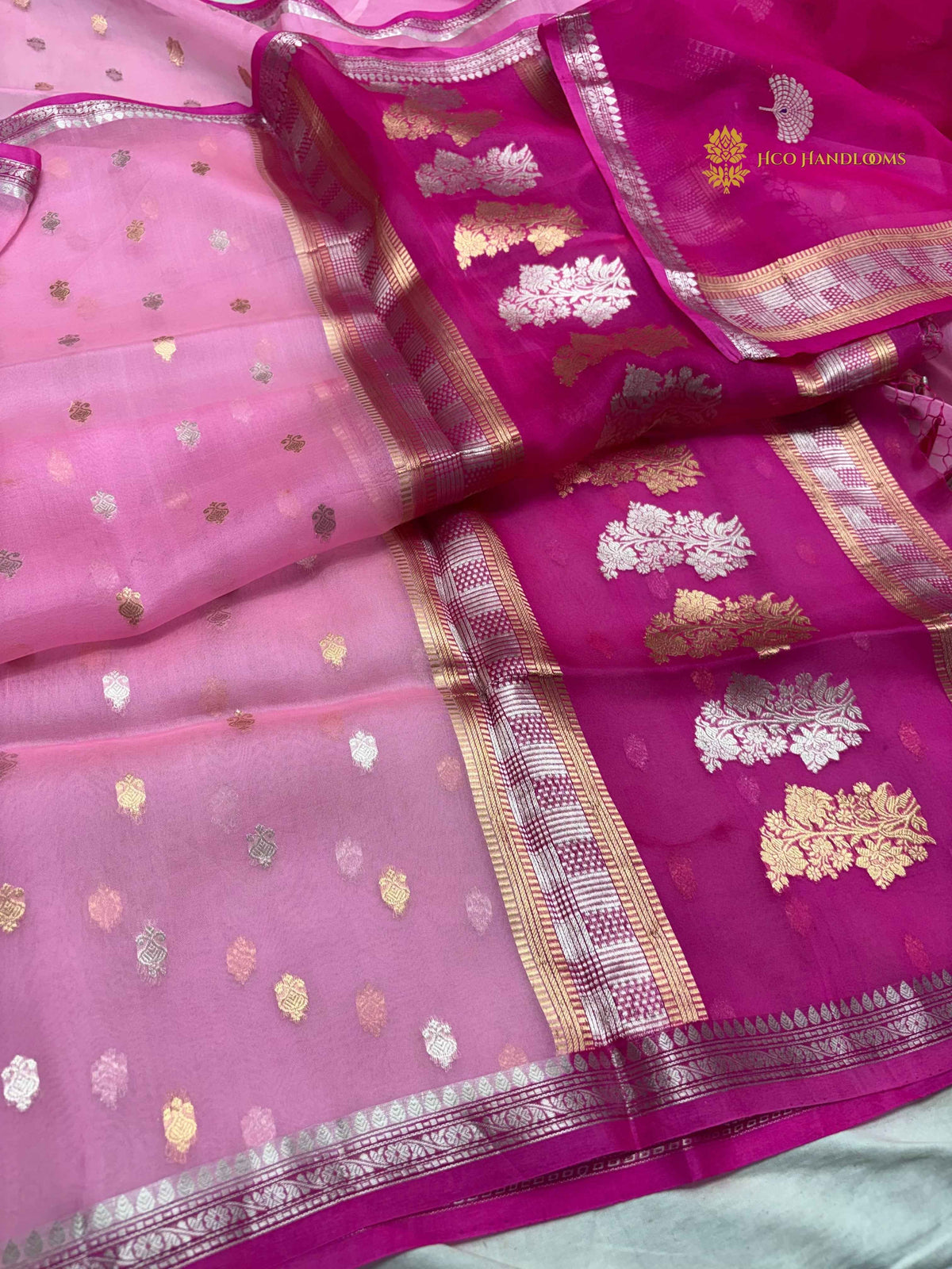 Pure Kora Silk Handloom Banarasi Saree - All Over Small Motifs