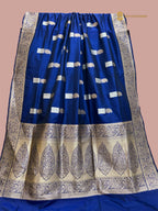 Regal Blue Pure Katan Silk Handloom Banarasi saree - All Over Kadhua Paisley Motifs