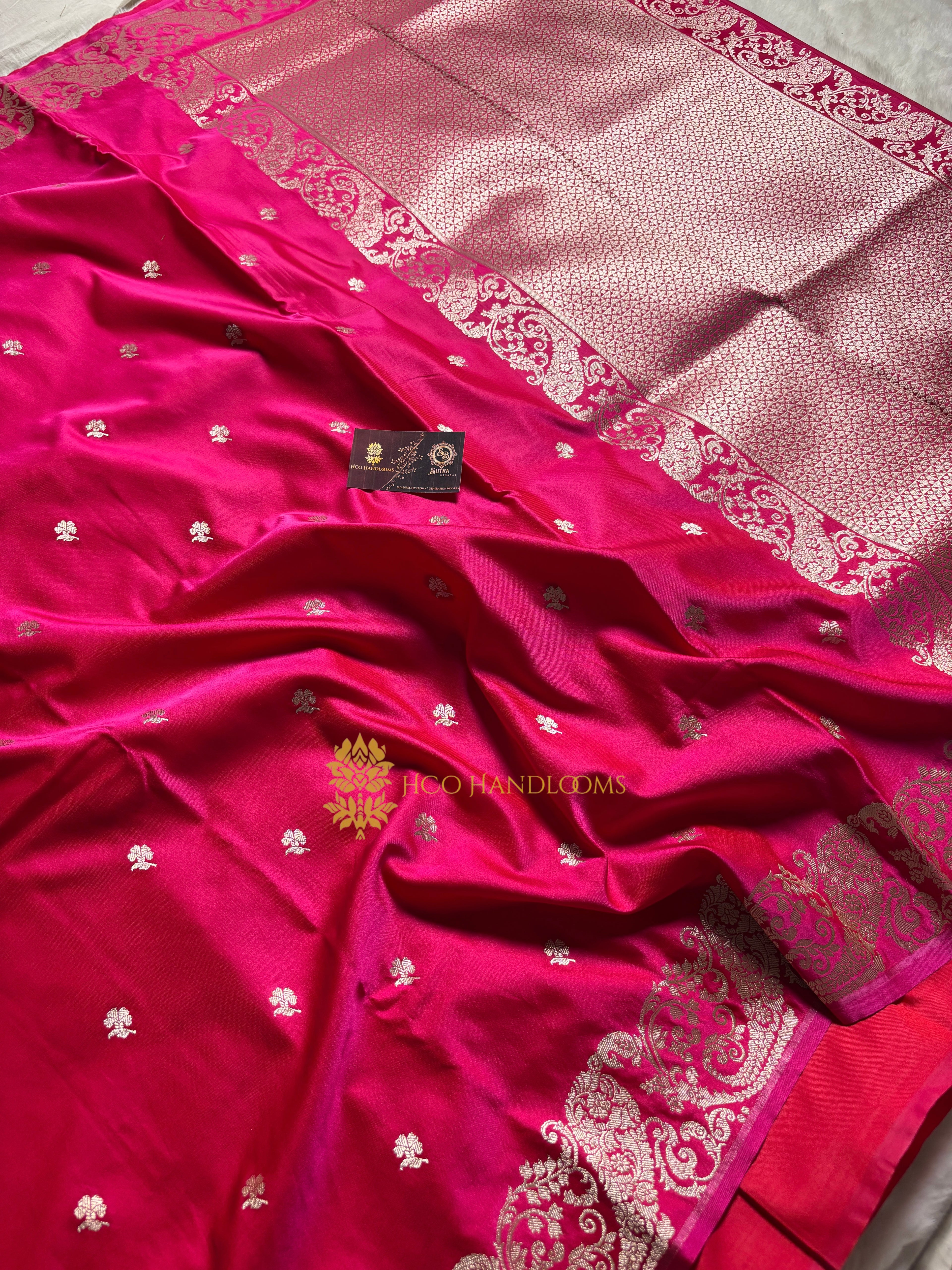 Premium Mashru Katan Silk Banarasi Saree With Floral Motifs