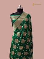Regal Green Pure Katan Silk Handloom Banarasi Saree - All Over Meenakari Motifs