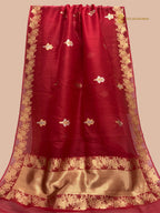 Regal Red Pure Kora Silk Handloom Banarasi Saree - All Over Sona & Roopa Kadua Motifs