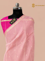 Baby Pink Pure Kora Silk Handloom Banarasi Saree - All Over Small Buti