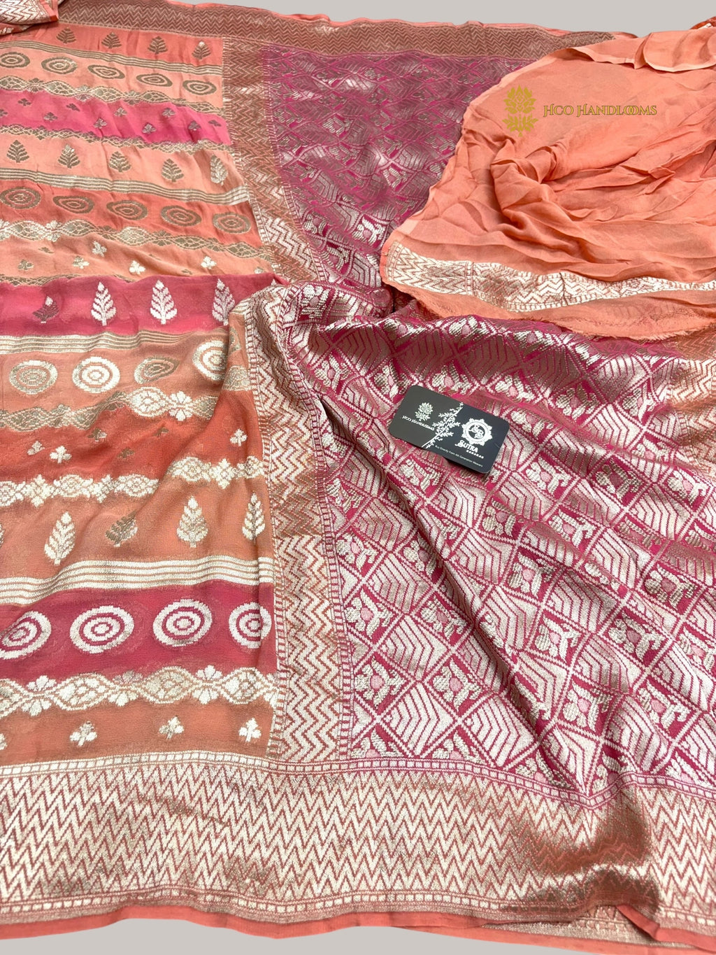 Rangkat Pure Khaddi Georgette Silk Handloom Banarasi Saree - Water Zari