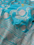 Blue Premium Mashru Katan Silk Banarasi Saree - All Over Jaal